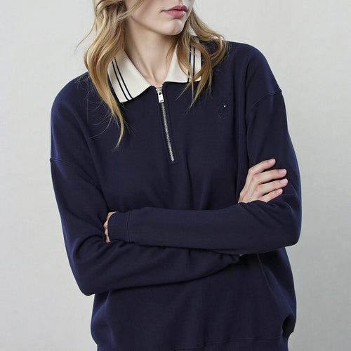 Moletom Feminino Forrado Color Block com Gola Polo