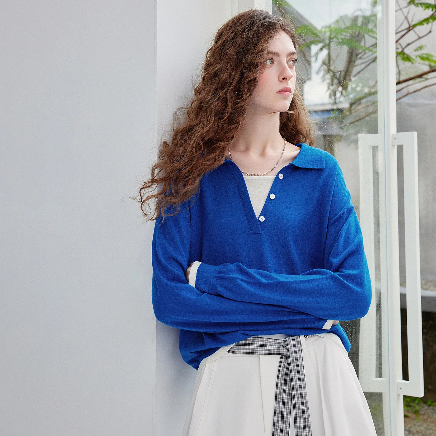 Blusa Feminina de Tricô com Lã Color Block Efeito Duas Peças