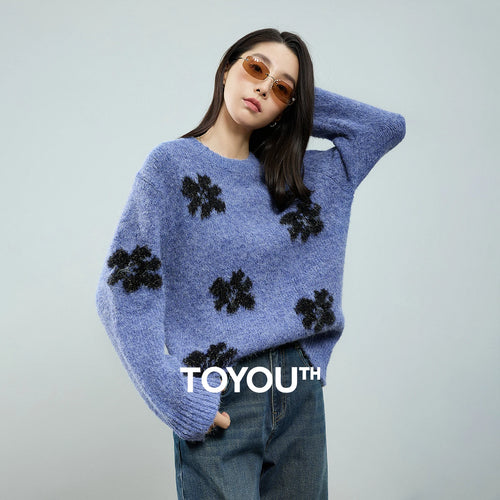 Suéter com Jacquard Floral e Gola Redonda