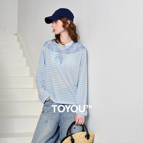 Blusa Feminina de Liocel Oversized Estilo Náutico