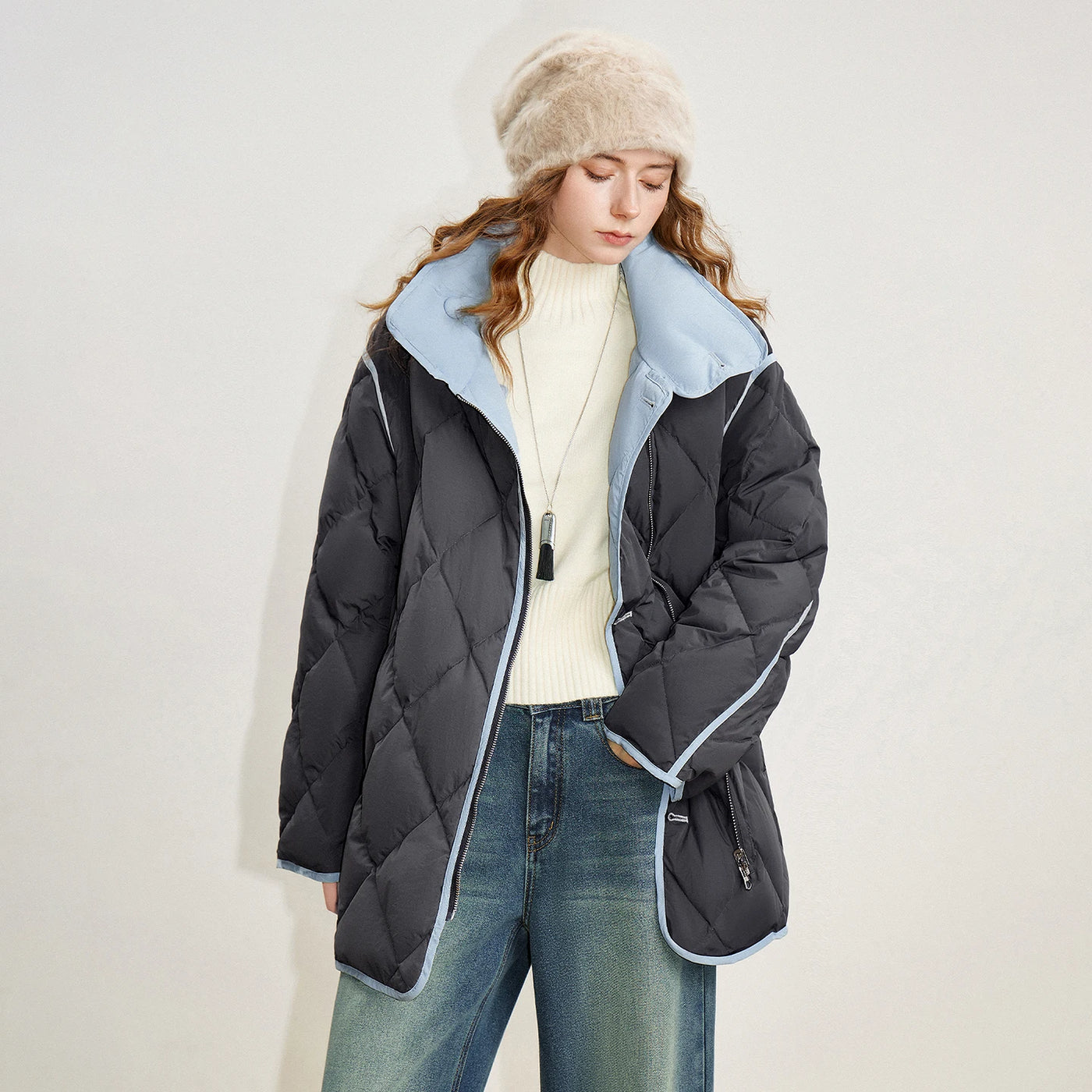 Casaco Puffer Feminino Longo 90% Plumas Matelassê