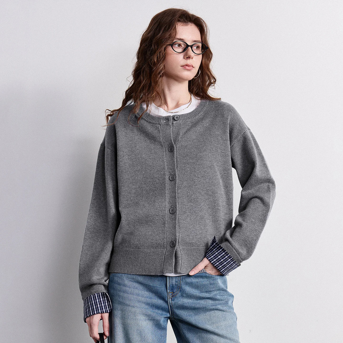 Blusa Feminina de Tricô Xadrez Efeito Duas Peças