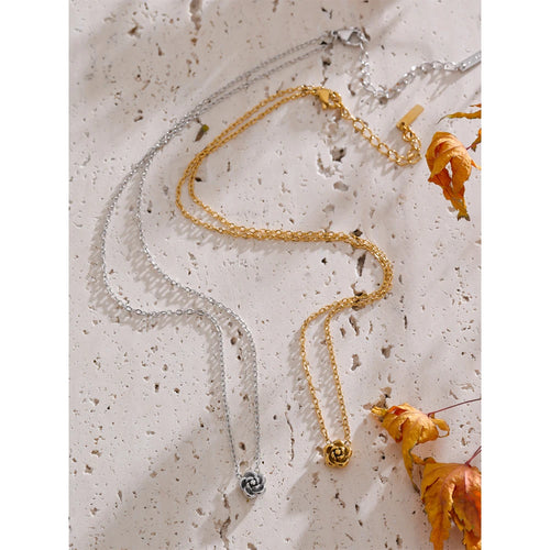 Yhpup Chic Stainless Steel Rose Flower Chain Necklace Bracelet Earrings Set Gold & Platinum PVD Waterproof Plated Daily Jewelry