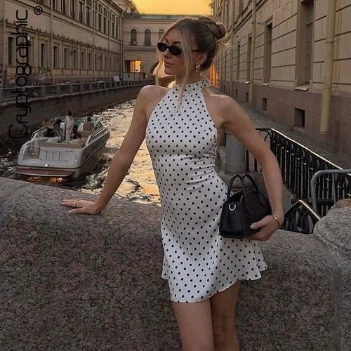 Vestido Curto Feminino Poá Frente Única com Costas Abertas