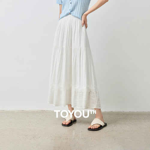 Saia Midi Feminina com Renda Patchwork Texturizada