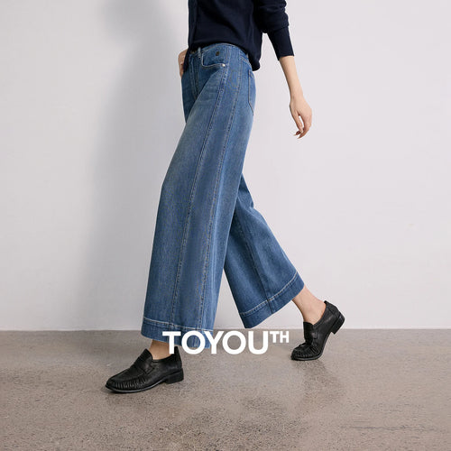 Calça Jeans Feminina Barrel Cropped Cintura Média