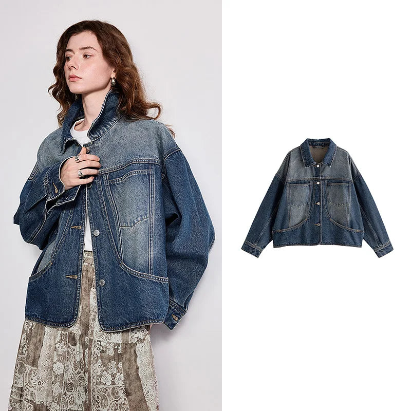 Jaqueta Jeans Feminina Cropped Destroyed com Bolsos Blue