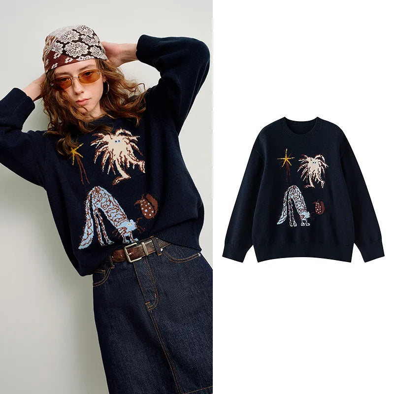 Suéter Feminino Animal Jacquard com Caimento Solto