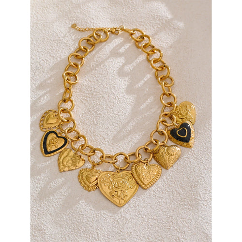 Yhpup Statement Stainless Steel Charms Heart Pendant Necklace Waterproof 18K Gold PVD Plated Stainless Steel Collar Jewelry 2025