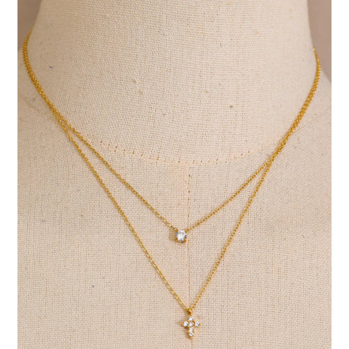Yhpup High Quality Double-Layer Chain Zirconia Cross Pendant Delicate Necklace Stainless Steel Temperament Fashion Gift Jewelry