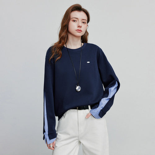 Moletom Feminino Patchwork com Gola Redonda