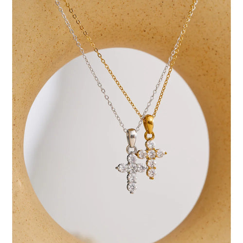 Yhpup High Quality Shiny CNC Cubic Zirconia Cross Pendant Necklace Gift Gold & Platinum Plated Delicate Fashion Collar Jewelry