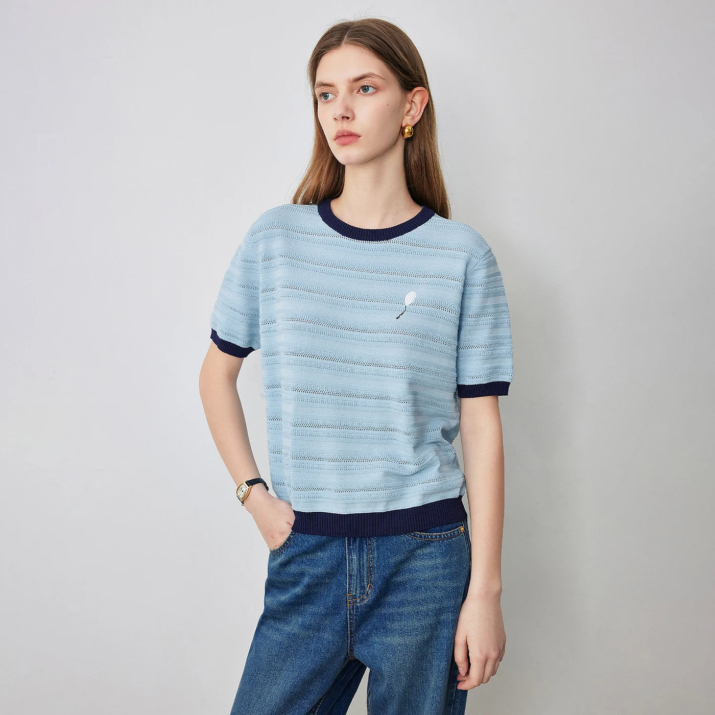 Blusa Feminina de Tricô Ice Silk com Vazados