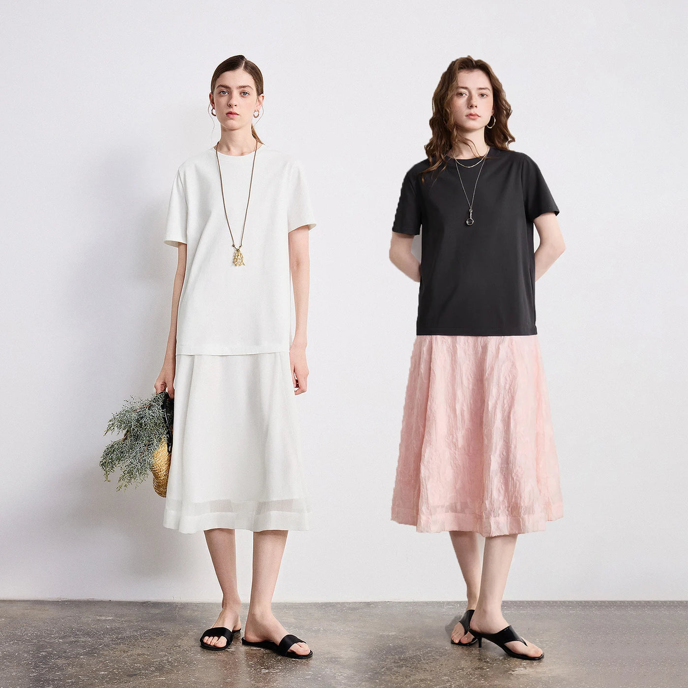 Vestido Midi de Chiffon Bicolor Efeito Duas Peças