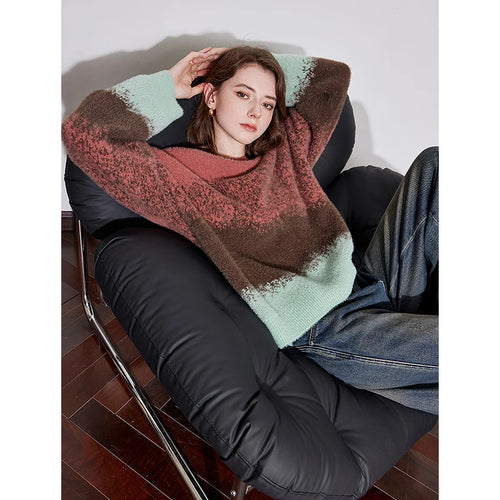 Suéter Feminino Degradê com Gola Redonda e Manga Longa