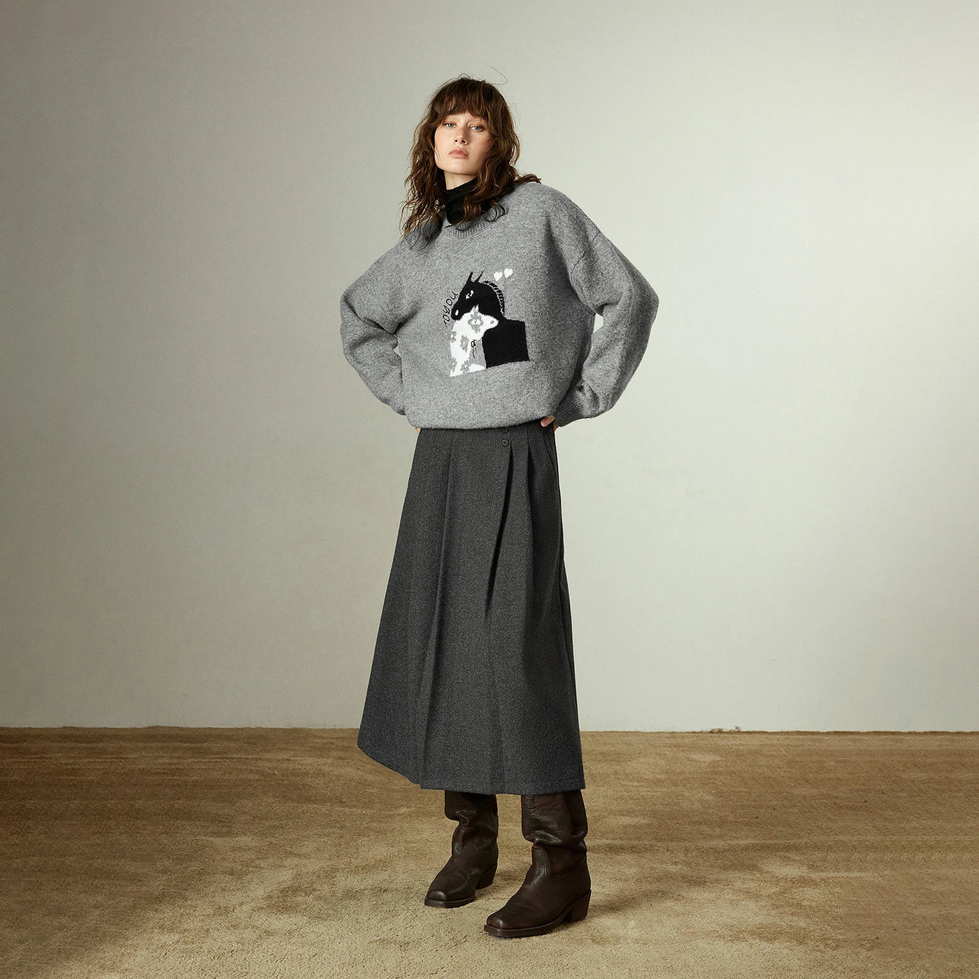 Saia Midi Feminina Plissada de Inverno