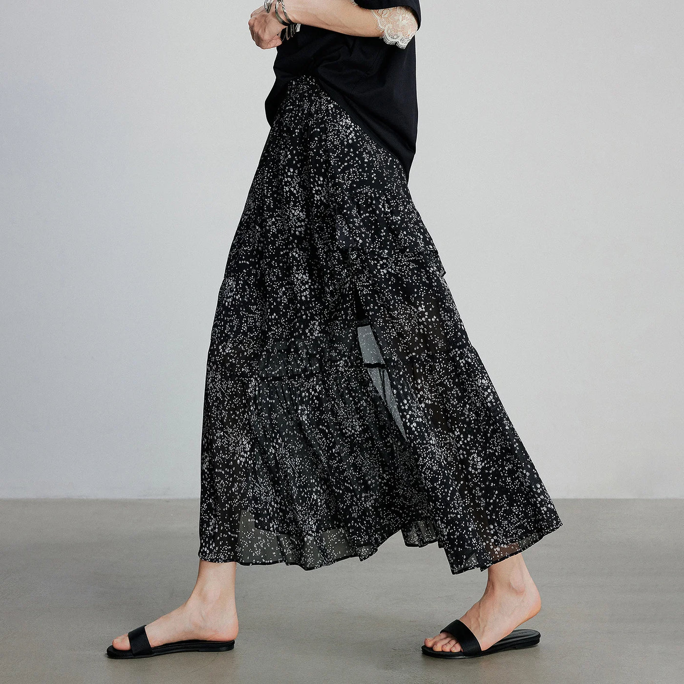 Saia Midi Feminina Floral Estampada Cintura Alta