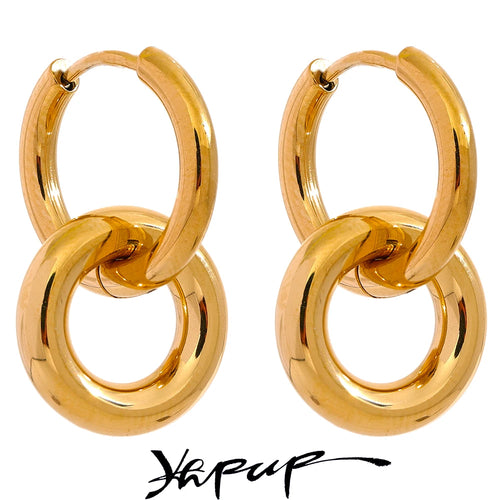 Yhpup Stainless Steel Round Hollow Drop Hoop Earrings Charm Metal 18K PVD Plated Waterproof High Quality Daily Jewelry Gift