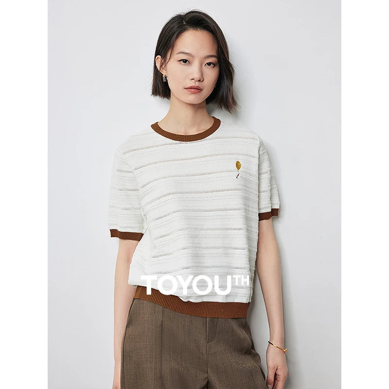 Blusa Feminina de Tricô Vazado Color Block