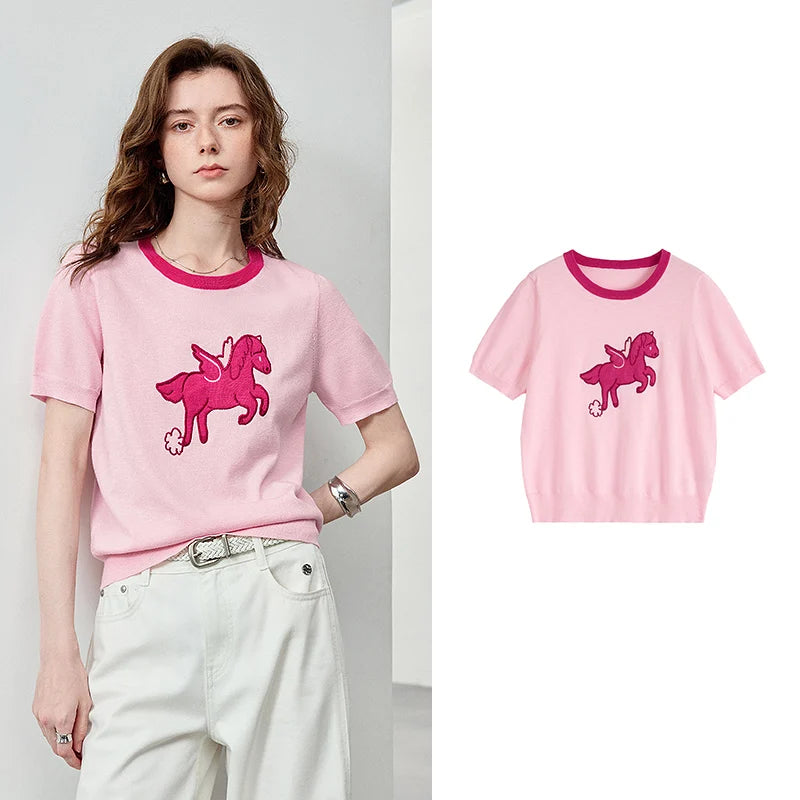 Blusa Feminina de Tricô com Estampa Pégaso e Textura