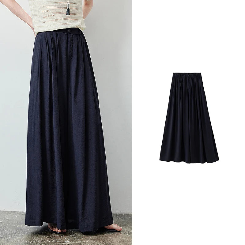 Calça Pantalona Feminina Azul-Marinho com Cós Elástico