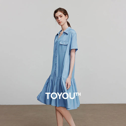 Vestido Chemise Curto de Viscose com Bolsos