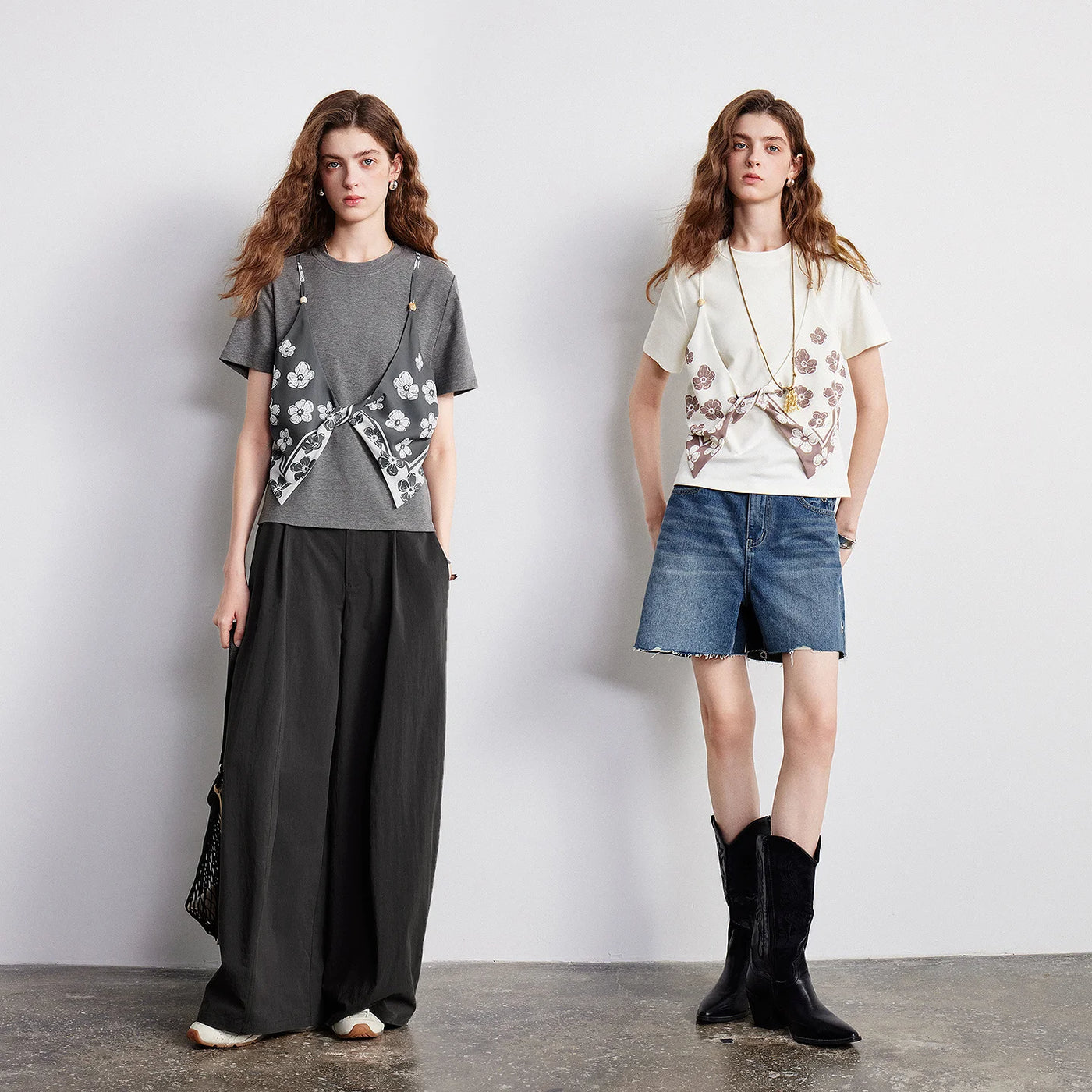 Blusa Feminina Efeito Duas Peças com Lenço