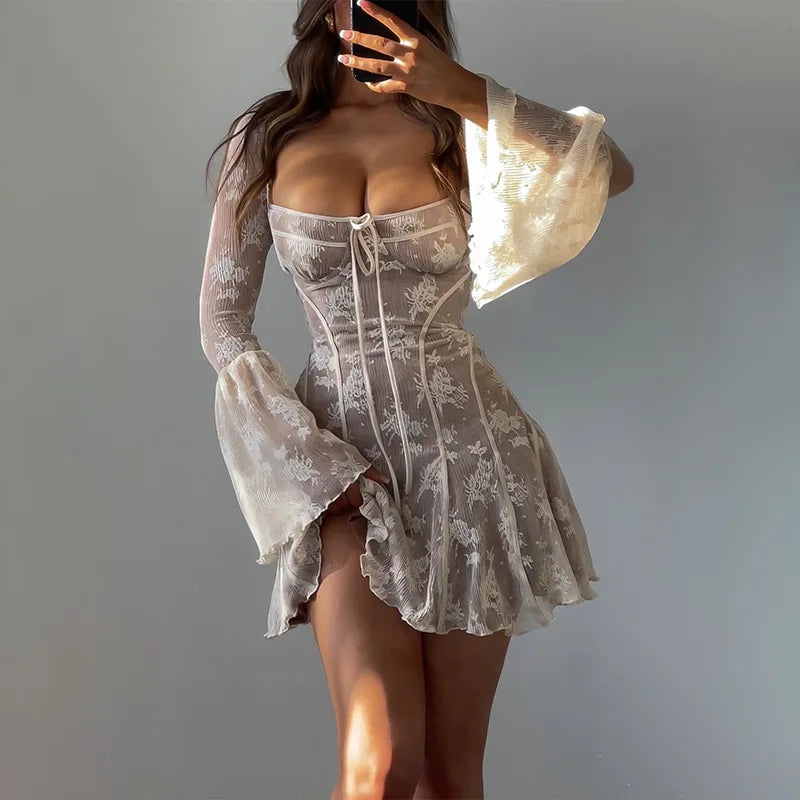 Vestido Curto Feminino Corset com Renda e Decote Quadrado white