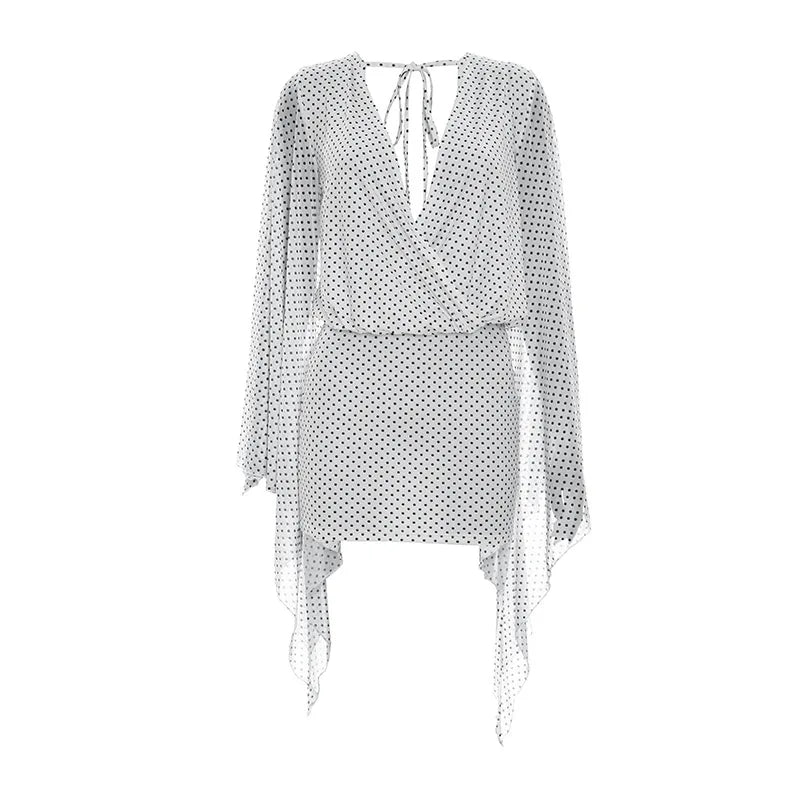 Vestido Curto Feminino Poá com Manga Sino White