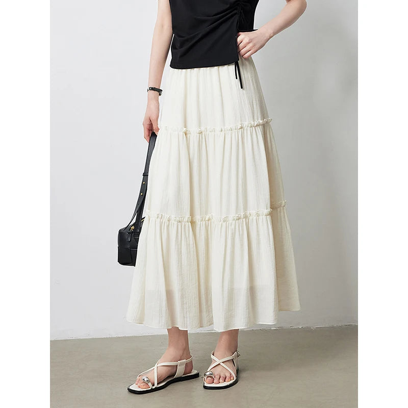 Saia Midi Feminina com Renda em Camadas