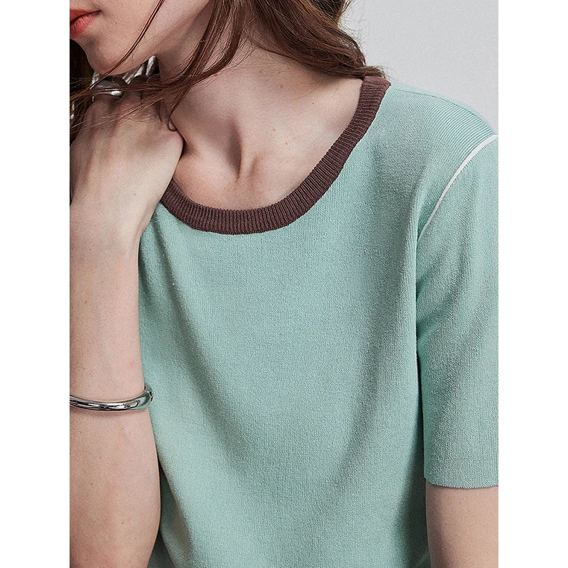 Blusa Feminina de Tricô Manga Curta Minimalista Leve