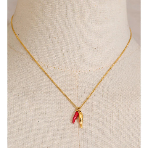 Yhpup Stainless Steel Enamel Red Chili Necklace Pendant Stylish Unique Chic Collar Jewelry Gold & Platinum PVD Plated Waterproof