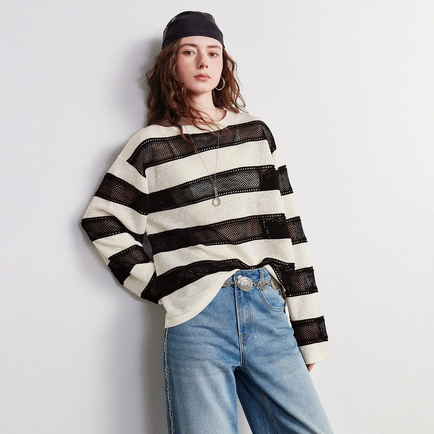 Blusa Feminina de Linho Listrada Manga Longa