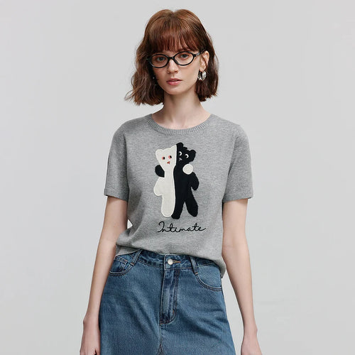 Blusa de Tricô Manga Curta com Bordado Divertido