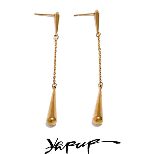 Yhpup 316L Stainless Steel Teardrop Chain Long Hanging Drop Earrings Personalized Fashion Gold Color Prevent Allergy Jewelry
