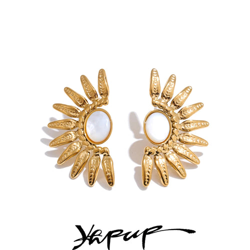 Yhpup Trending Shell Flower Daily Stud Earrings Gold Color 18K Plated Stainless Steel Charm Ear Jewelry Gift