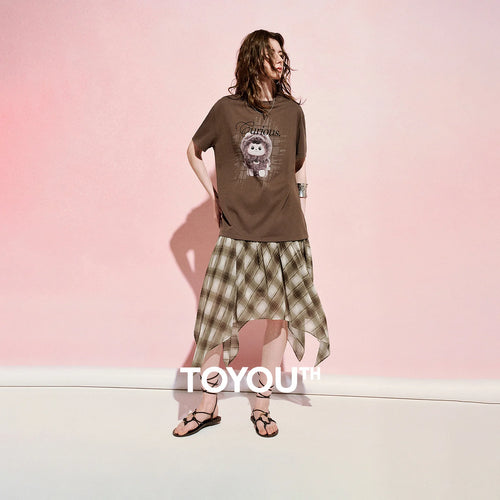 Vestido Camiseta Midi Estampado Xadrez