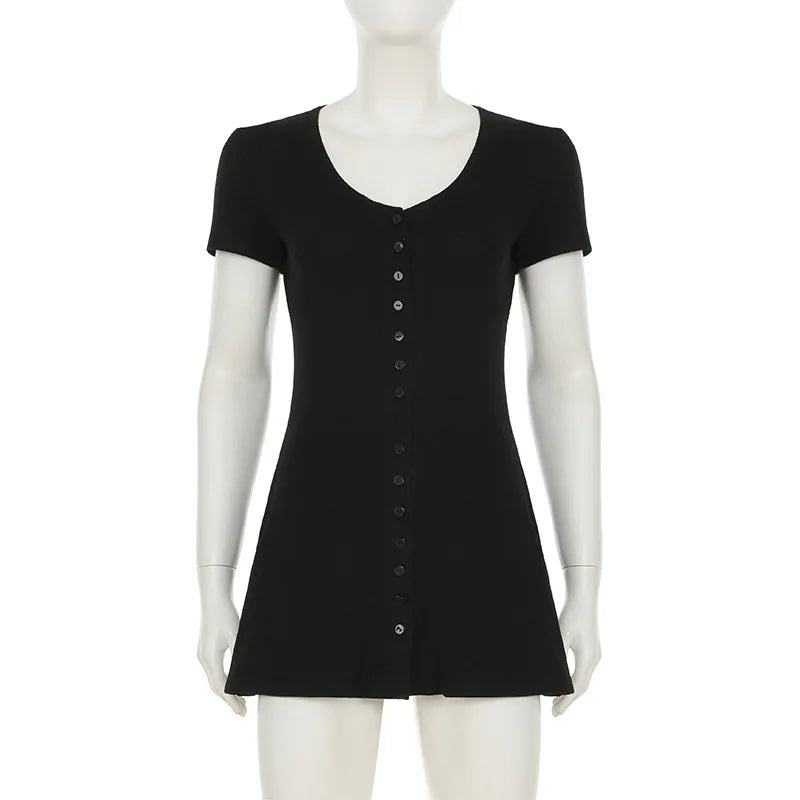 Vestido Curto Feminino de Tricô com Botões Frontais Black
