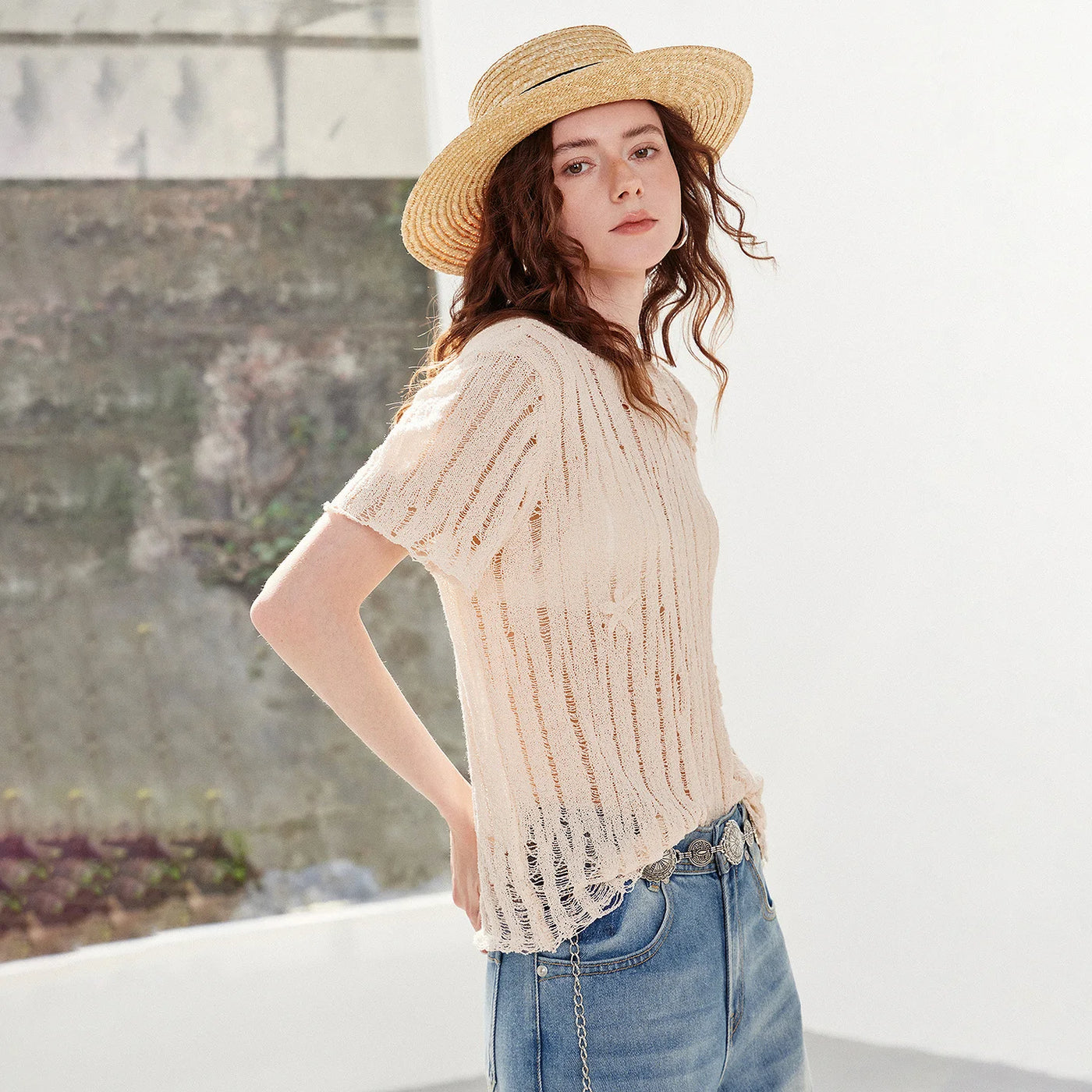 Blusa Feminina de Linho Vazado com Caimento Solto