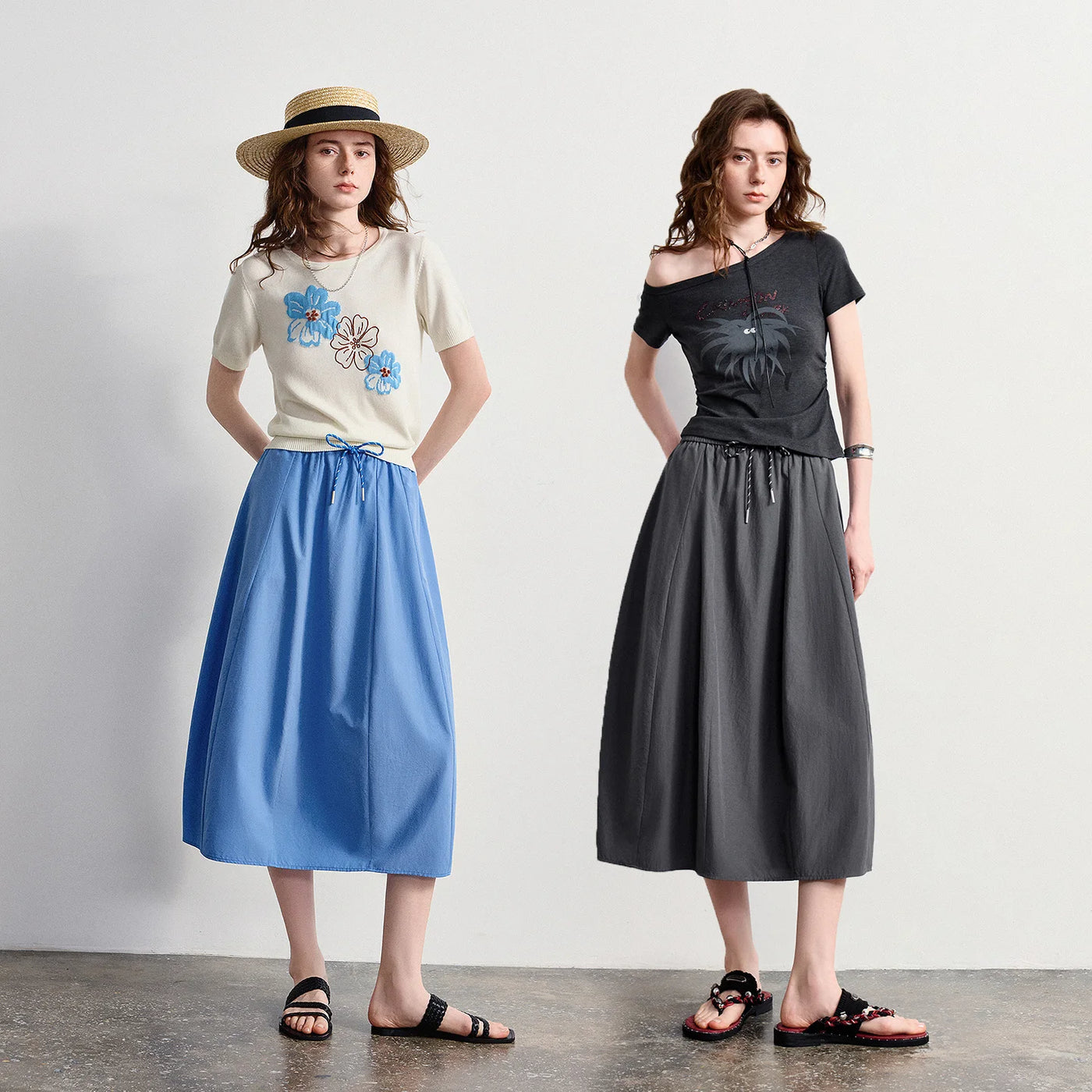 Saia Midi Feminina Patchwork com Cós Elástico