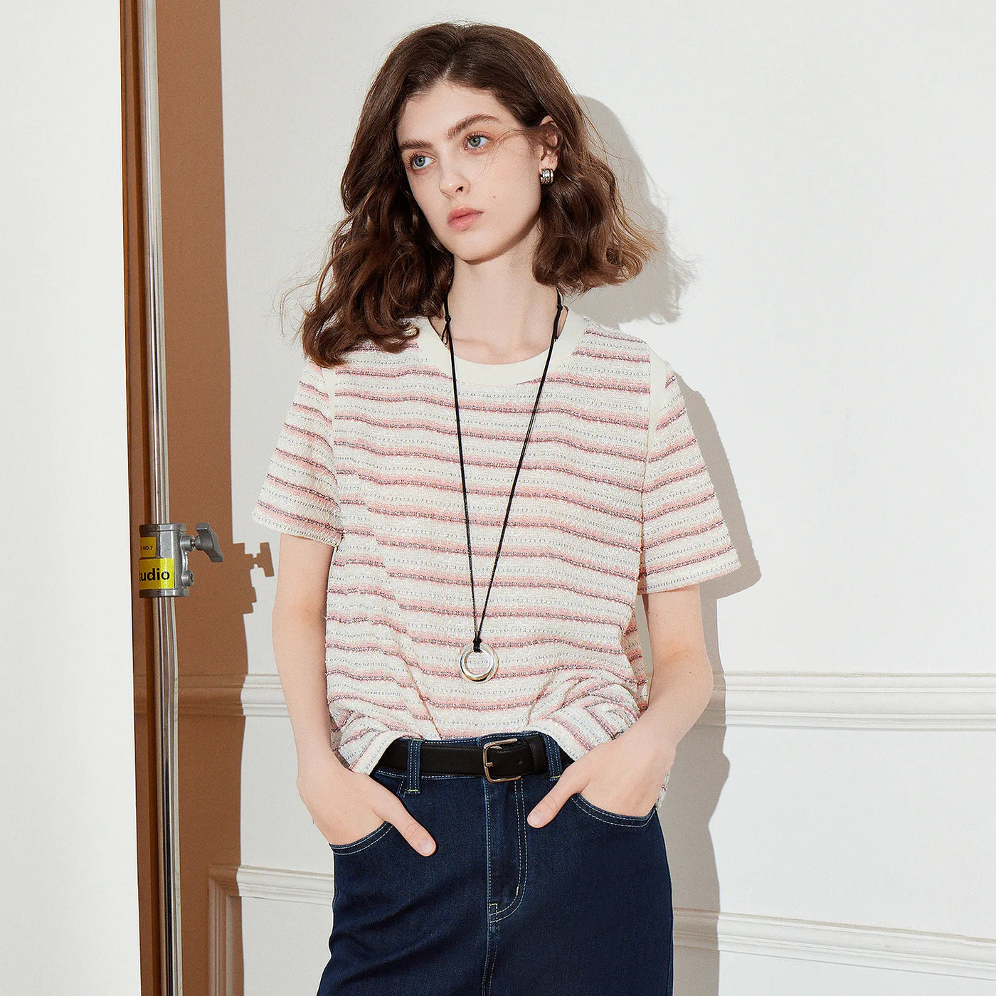 Blusa Feminina de Tricô Listrada Estilo Tweed