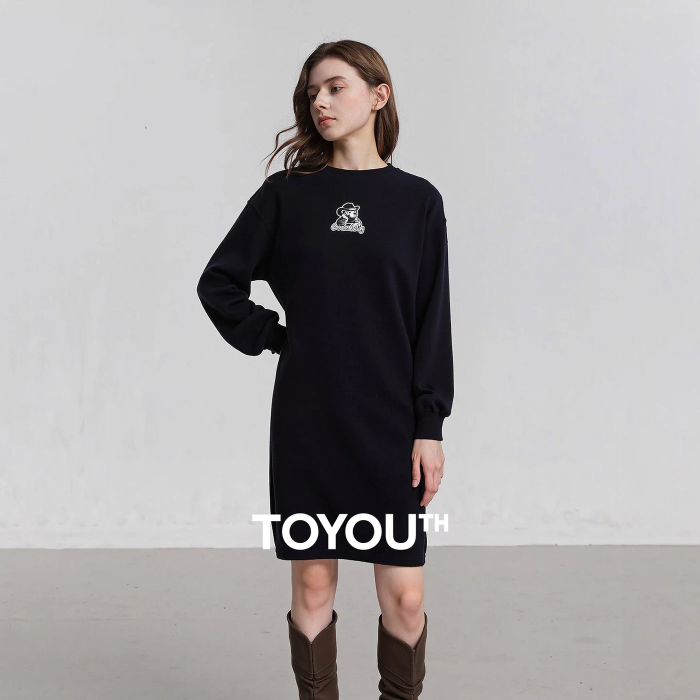 Vestido Curto Manga Longa com Estampa Urso