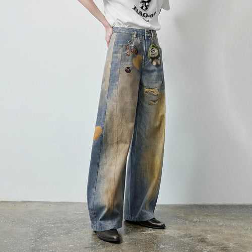 Calça Jeans Feminina Barrel Estampada 100% Algodão