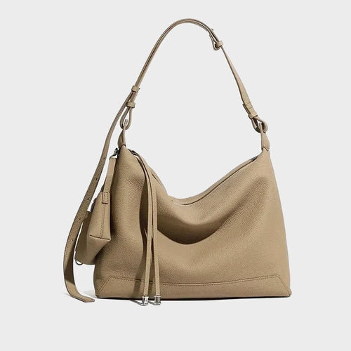 Bolsa Feminina de Couro Legítimo Bucket Vintage com Zíper para Ombro