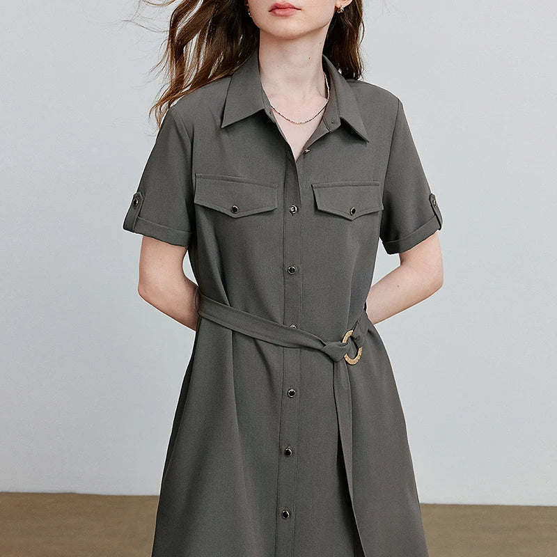 Vestido Chemise Midi com Cinto