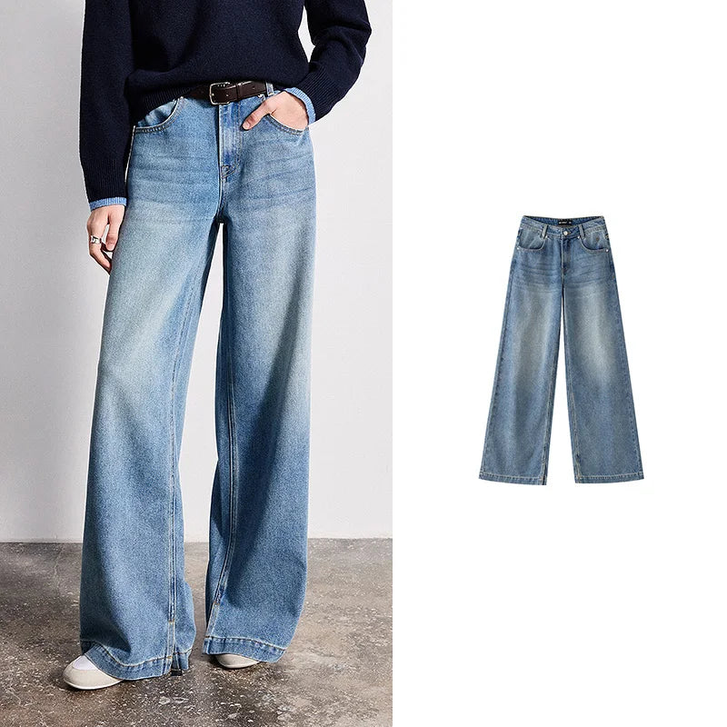 Calça Jeans Feminina Wide Leg com Acetato