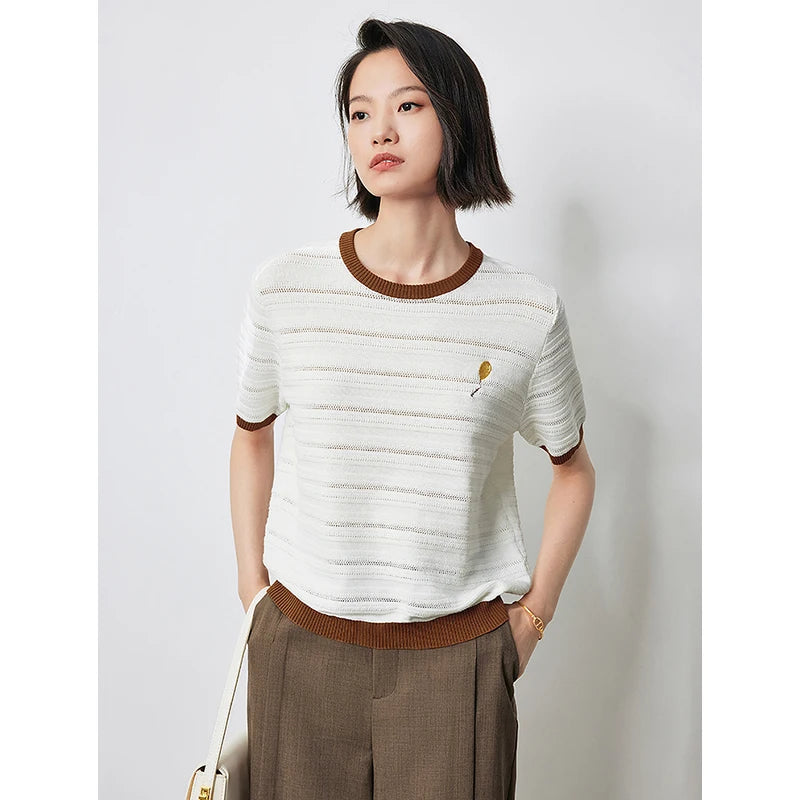 Blusa Feminina de Tricô Vazado Color Block