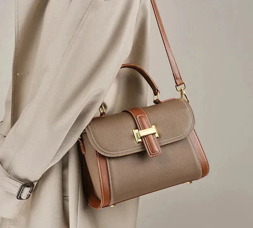 Bolsa Feminina de Couro Legítimo Pequena Quadrada Vintage para o Dia a Dia