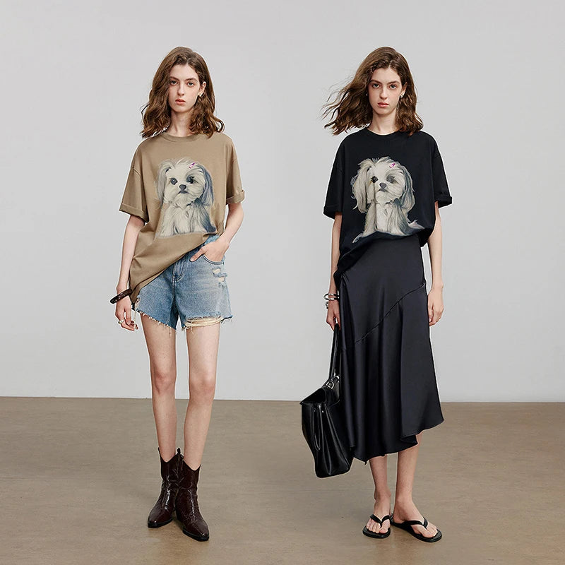 Camiseta Feminina Alongada com Estampa Cartoon