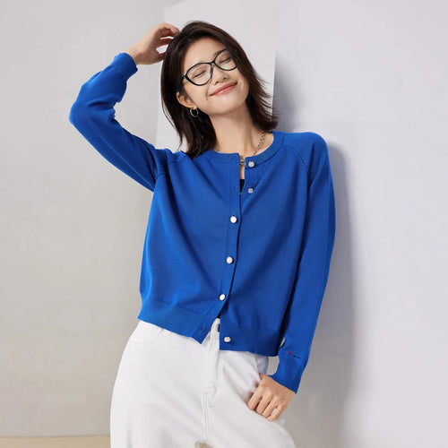 Cardigan Feminino de Algodão com Bordado e Manga Longa